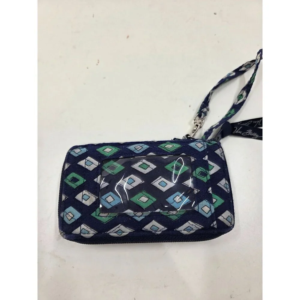 Vera Bradley quilted cotton wristlet wallet navy blue green small zip around